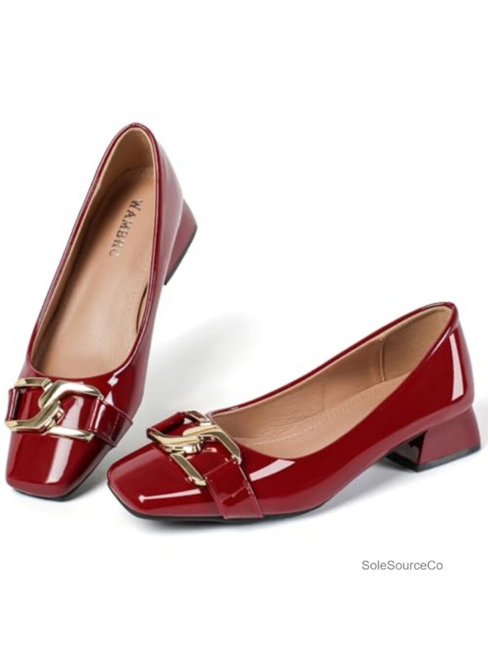 Women's Low Chunky Block Heel Pumps Square Toe PU Leather Office Dress Shoes